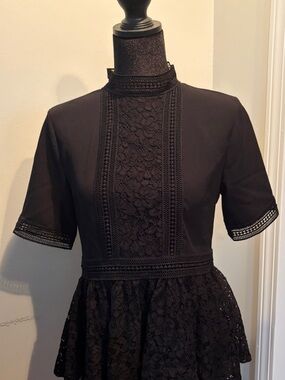 Zara Black Lace High-Neck Peplum Top